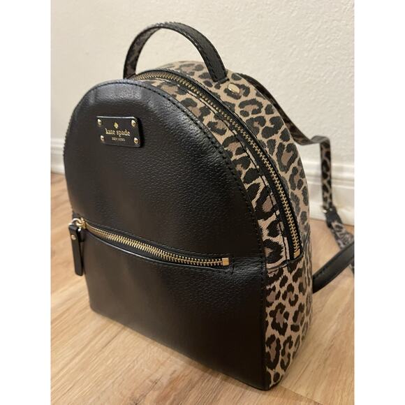 KATE SPADE NEW YORK Black Mini Backpack Women's Animal Print Leather Purse Bag - Picture 3 of 14